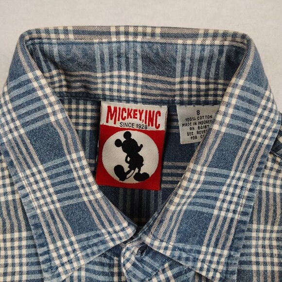 Vintage Mickey Inc Mickey Mouse Blue Plaid Button Up Shirt Mens Small - Picture 3 of 8
